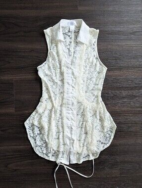 Oh Yes White Floral Sheer Lace Corset Back Top Large Coquette Whimsigoth Fairy